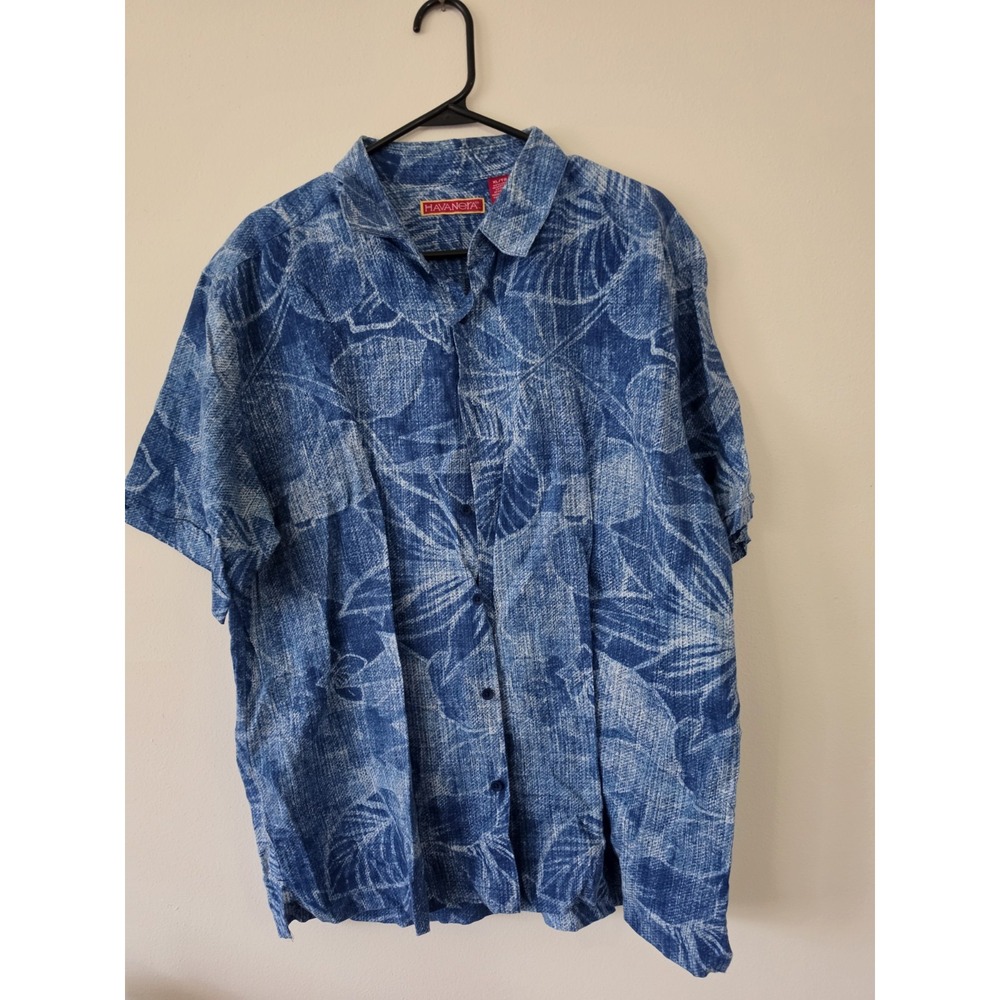 Havana Short Sleeve XL Blue Floral Button Up Hawaiian Shirt Collared Tropical